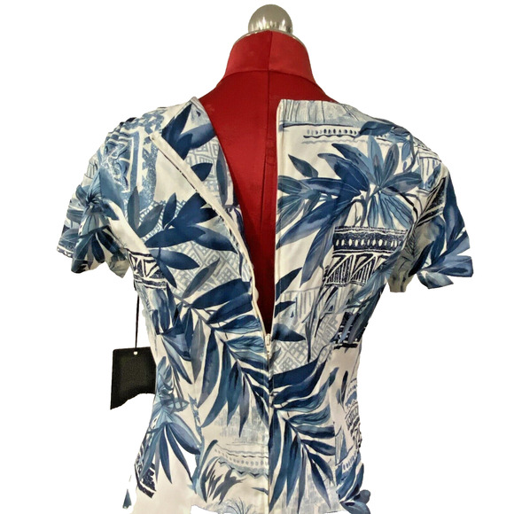 Tori Richard Honolulu Dress Made in Hawaii Short Sleeve Blue & White XS Vintage - Picture 8 of 12
